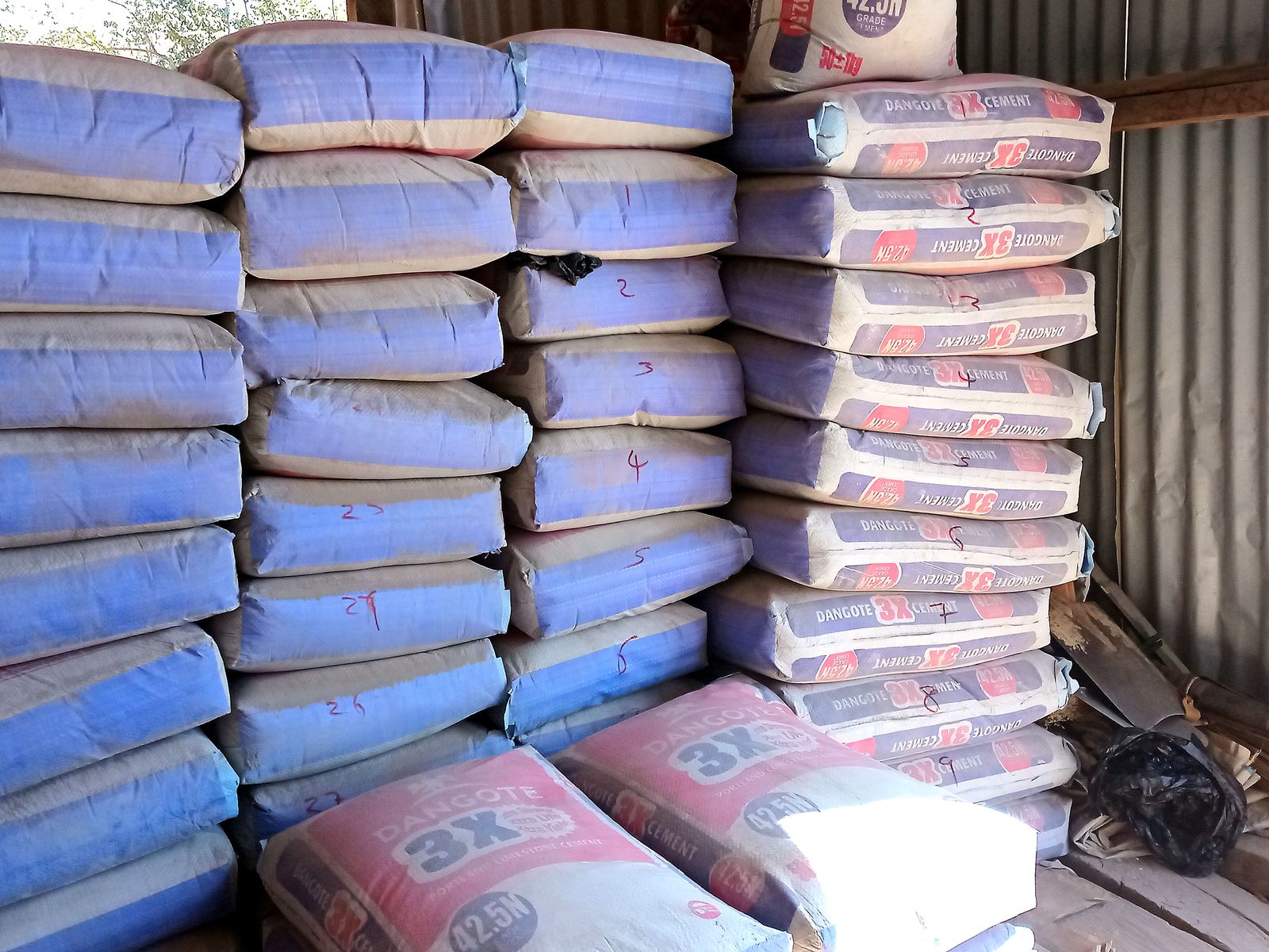 Stacked Dangote cement bags